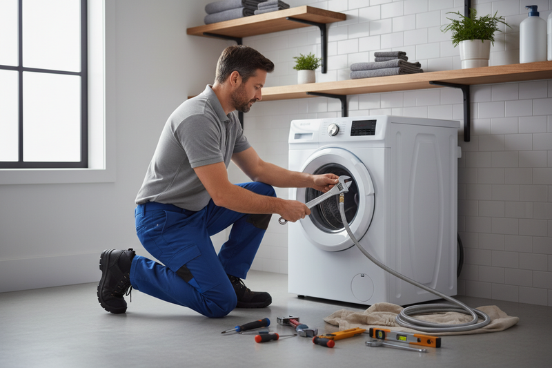 a man that installation a washing machine