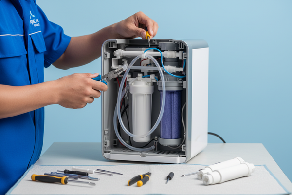 want a image a water purifer repair service in mid zooom with plain background