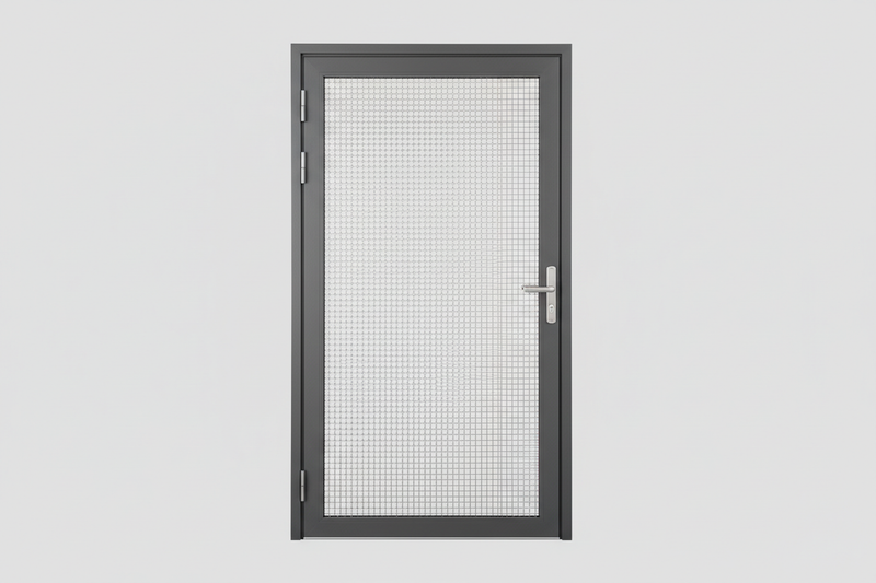 want a image of mesh grill door with 4k in light grey background 