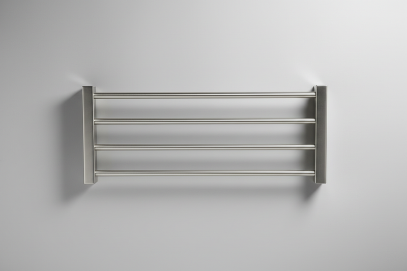 want a image of steel towel holder with 4 rods in 4k with plain background in mid and zoom out