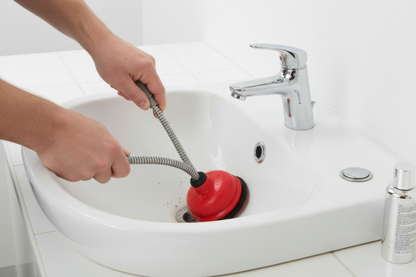 want a image of wash basin blockage removal in 4k with plain background in mid and zoom out